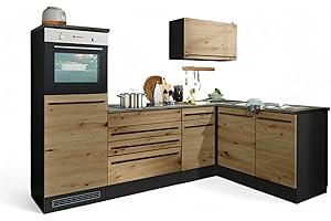 STELLA TRADING Jazz 6 - Cocina esquinera Moderna sin electrodomésticos en Color Antracita, Aspecto de Roble Artesano, espaciosa Cocina en Forma de L con Mucho Espacio de Almacenamiento, 260 x 200 x 60 cm (Ancho x