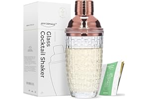 JOYCEMALL 385ML Glas Cocktailshaker - Lecksicherer Mixer mit Edelstahl-Deckel, Sieb & Geschenkbox, Ideal für Zuhause Bar, Cocktail-Enthusiasten, Party-Anlässe & Alle Gemischten Getränke (Rosegold)