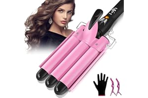 LAYADO - Plancha para ondular 3 cabezas de 25 mm, rizado ondulado, largo y corto, para mujer, temperatura ajustable