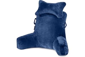 SLIGUY Almohada de Lectura, Almohada para Reposo en la Cama con Cuello Desmontable y Brazos para Sentarse en la Cama o el Respaldo, Almohada de Lectura Espalda para Adultos, Azul