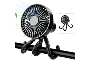 Funsland Wentylator do wózka dziecięcego, ładowalny, przenośny, klips do wózka z elastycznym statywem, 3 prędkości, mini wentylator do wózka dziecięcego, 1800 mAh, zasilany baterią, ręczny wentylator