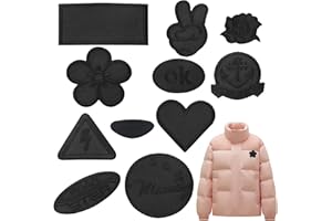 ZAYIO 11 Pcs Self-Adhesive Patches, No-Sew and No-Iron Fabric Repair Patches, Black Embroidered Stick-On Applique Badges for Clothes, Jackets, Coats, Hats, Jeans, Easy Apply Decorative Patches (Style A)