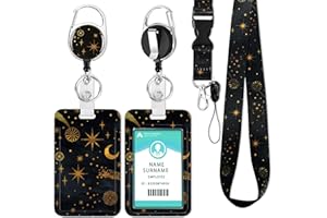 DUOUPA Porte Badge Cordon tour de Cou, Porte Badge tour de Cou avec Porte-Cartes, Strap Neck avec Swivel Lobster Clasp pour Porte Badges d'Identification(Les stars)