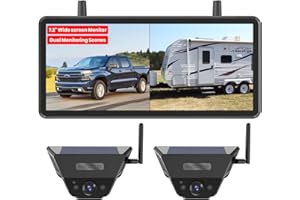 AUTO-VOX 2 Magnétique Solaire Camera de Recul sans Fil avec DVR écran 7,2" AHD 1080P : 1 Minute Installation, Rechargeable Caméra de Recul Système pour Camping Car, Caravane, Camion et Remorque
