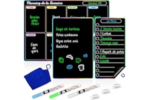 ANLIOTE Calendrier Magnétique pour Frigo - 3 en 1 Planning Semaine, Tableau Aimanté, Liste de Courses avec 3 Craies Liquides, Porte-Craies (Noir)