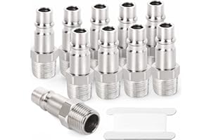 ERGAOBOY 10 uds. 1/4 "BSP rosca macho enchufe de aire de acero industrial, accesorios de herramientas de aire accesorios de conexión rápida tapones neumáticos