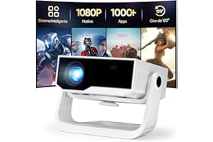 Proyector inteligente Wielio Android 11, compatible con FHD 1080P 4K, WiFi6 y BT5.2, bajo ruido de viento (<29.8 dB), soporte ajustable de 120°, enfoque electrónico, corrección trapezoidal para Switch