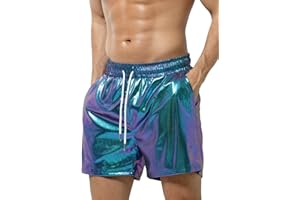 Casey Kevin Men's Metallic Shorts Reflective Rave Shorts with Pockets
