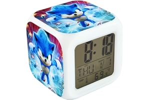 FXFOOT Sonic The Hedgehog Wecker, Wecker Digital mit LED, Digitaler Wecker Kinder mit 8 Musik, 7 Farben Nachtlicht, Snooze, Anime Clock Alarm Cartoon Wecker Sonic Wecker Kinder, für Kinder Teenager