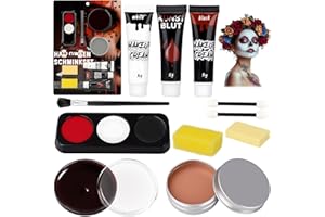 KENVORA Maquillaje Halloween Profesional Kit - Pinturas Cara Halloween Makeup para Niños Adulto, Kit Maquillaje Carnaval Profesional Sangre Falsa Pinturas Corporales Cera Cicatrices para Teatral Cosplay
