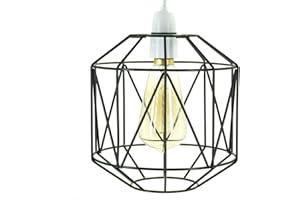 GMUK HOME & GARDEN PRODUCTS Retro Design Light Shade - Metal Wire Basket Cage Lamp Shade - Ceiling Pendant Light Shade – Wire Cage Lamp Shade - Vintage Industrial Style - Metal Lamp Shade - Easy Fit - Black