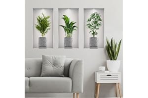 SRIZIAN 3Pcs Wall Stickers, 3D Wall Stickers Vase, Green Plants Wall Art Stickers for Bedroom Kitchen Wall Decor (9.06×17.72in)