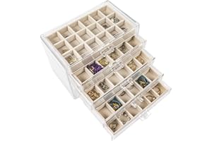 Nwvuop Acryl Schmuckschatulle 5 Schubladen Schmuckkästchen Ring aufbewahrung Schmuckaufbewahrung Organizer für ohrringe Ring Jewellery Organizer Beige