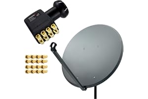 PremiumX Satelliten-Komplettanlage 100cm Satellitenschüssel Aluminium Anthrazit Antenne Octo LNB 16x F-Stecker, SAT bis 8 Teilnehmer
