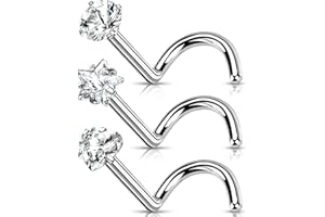 OUFER 20G Piercing Naso Titanio Anello Nostril Orecchino Naso Brillantino Anelli Studs S Curvato Piercing a Gioielli Donna 0.8mm 2mm 3mm CZ Round Heart Star Nose Ring Screw Jewelry