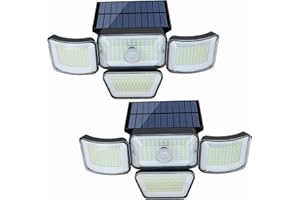 SHEDALED Solar Security Lights, Outdoor Motion Sensor Solar Lights with 3 Modes Motion Sensor, Flood Wall Lights, 278 LED 4 Heads IP65 Waterproof Solar Lights for Pathway, Patio, Yard, Garden, Porch, 2 Pack