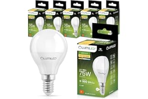 Żarówki LUMILED LED E14 P45 10W zamienniki (żarówka 75W) komplet 6 sztuk | 990lm 3000K Ciepła Biel | Kąt świecenia 180 stopni 230V | Żarówka żarówka gruszka kształt kropli kula lampa energooszczędna