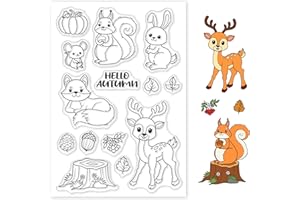 ‎GLOBLELAND GLOBLELAND Hallo Herbst Tier Kürbis Stempel, Reh Fuchs Hase Eichhörnchen Maus Blatt Silikon Stempel transparent, klarer Stempel für Papierkarten Alben