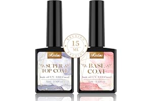 Kredioo Base Coat and Top Coat Gel Nail Polish, 2 Pcs 15ML No Wipe Gel Top Coat Glossy Shine Finish for Soak Off UV Gel Polish, Gel Base Coat for Builder Gel, Natural Nails DIY Nail Art At Home