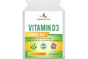SUPPLEMENT TREE Vitamin D 1000IU 365 Vegetarian Tablets | Optimum Strength Cholecalciferol Vitamin D3 Supplement | UK Manufactured