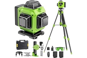 TDYON Nivel Laser Autonivelante 360 Grados, Nivel Láser Verde 16 Líneas, 2 x 360 Horizontal y 2 x 360 Verticales, 2 x Batería, Montaje en Pared, Control Remoto, Base Magnética, Soporte Giratorio, Trípode