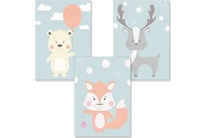 PREMYO Quadri per Camera Bambini - Set di Poster Animali Bosco - Stampe da Parete Decorazione Cameretta Neonato DIN A4
