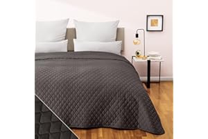 ‎BLUMTAL Blumtal Tagesdecke 240x260 cm - OEKO-TEX zertifizierter Bettüberwurf 240x260 cm - als Betthusse 180x200 cm bis Tagesdecke 200x200 cm (Bettgrößen) - Couch Decken Überwurf - Bett Überwurfdecke Anthrazit