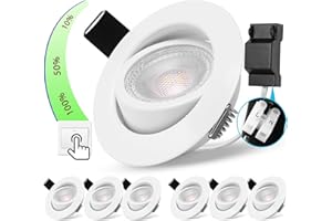 BOYIR Spot LED Encastrable Orientable, 5W Spot Led Plafond Blanc Dimmable 220V Blanc Neutre 4000K 500LM Spot Encastrable LED Extra Plat, IP44 Spots Encastrés Ø68-75mm, Chambre, Salle de Bain Lot de 6