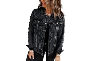 Necooer Denim Denim Jacket Distressed Authentics Women's Denim Jacket
