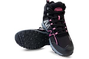 Nordic ProStore Winterschuhe mit Spikes, Winterboots Damen Gefüttert mit Stahl Spikes, Wasserfeste Winterstiefel Damen und Herren, Wasserdicht Warme Winterschuhe Frauen Unisex, Pink