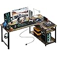 COMHOMA L Shaped Gaming Desk 130x80CM with Power Outlets Corner Computer Desk with Shelves Headphone Hook PC Table Workstation for Home Office Bedroom (Brown, 130CM)