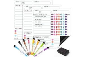 SLIANDTELLY Magnetic Chore Chart for Kids, 3PCS 10" Dry Erase Weekly Planner for Fridge, Work as Whiteboard Calendar, Daily Routine to Do List, Task Board, Behavior Reward Chart, Family Schedule, 8 Color Pens