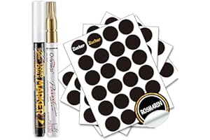 Naklejki Na Tablicę Kredową Okrągły, DZSEE® Wodoodporne Etykiety Samoprzylepne, Czarne Naklejki do Etykietowania, Etykiety do Kuchni, Słoików I Butelek | 96+2 pióra