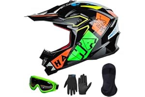 ILM Kinder Motorradhelm Fullface Helm MTB Downhill Dirt Bike Motocross Kinderfahrradreithelm mit Brille Maske Handschuhe Junge und Mädchen ECE22.06 Model Z705