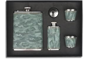 PEPOYO AI Lot de flasques en acier inoxydable pour homme, 236,8 g, camouflage vert