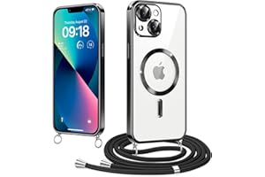 Woijrly Magnetische Handyband mit Band für iPhone 13 Hülle, [Kompatibel mit Magsafe] Handyhülle Case mit justierbarer Schnur Abnehmbar Strap, Crossbody Schutzhülle zum Umhängen Kordel, Schwarz
