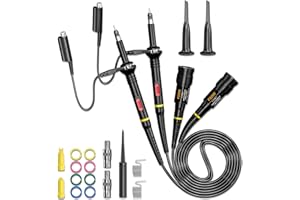 Cleqee Pinzas de tacto para osciloscopio 200MHz 2 piezas completamente aisladas con puntas BNC terminales y kit de accesorios 1X 10X