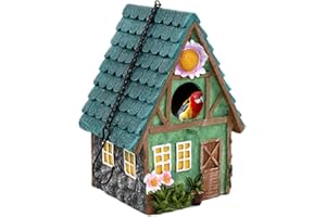 JCOLUSHI Bird House Indoor Outdoor, Small Bird Houses Gifts, Hanging Bird House for Hummingbird, Bluebird, Swallow, Wren, Robin, Finch, Resin, Blue