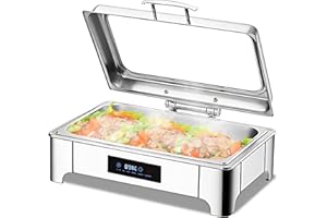 ‎VFDZ VFDZ Chafing Dish Elektrisch 9L, Catering Warmhaltebehälter Smart-Temperaturanpassung, Rechteckiger Chafing Dish Set Speisenwärmer mit Sichtbarem Glasdeckel (B, Full PAN)