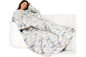 Winthome Batamanta Suave Caliente con Mangas y Velcro - Bata para Sofá y TV, Regalo Navideño, Polar Ahorra en Costos de Calefacción (Azul Impreso, 140x180cm)