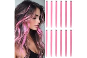 REDMENCO Extensiones de Cabello de Colores con Clip, 12 piezas, Rosa