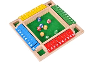 EACHHAHA Shut The Box 4 Jugadores -Juego de Mesa de Madera clásico,Juego de Dados,Juegos de Fiesta en casa,Juguetes de Viaje,Aplicable al Entrenamiento de lógica matemática Infantil(Vistoso)