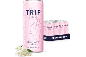 TRIP CBD Drink, Sparkling Elderflower Mint Fizzy Drink, Low Calorie, Vegan, 250 ml (Pack of 12)