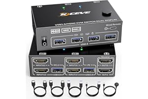 NAWEN USB 3.0 KVM Switch 2 Computer 2 Monitore, KCEVE HDMI KVM Umschalter Dual Monitore Mit EDID-Funktion, Unterstützt 4K@60Hz Aktie Monitor Maus Tastatur für Laptop, PC, PS5, Xbox