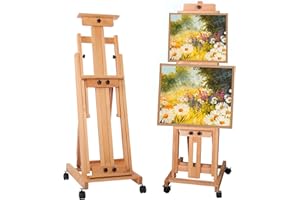 mosegor Large Easel Stand for Painting, Heavy Duty H-Frame Easel, Collapsible Wooden Easel Stand for Display, Hold 1 or 2 Canvas up to 190cm, Adjustable Art Easels for Adults, Artist Easel with Wheels