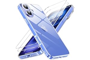 Phoona Coque pour iPhone 16 avec 2 Pièces Protection Écran en Verre Trempé,Ultra Transparente Silicone en Gel TPU Souple pour iPhone 16 Couqe,Antichoc Anti-Jaune Etui Bumper