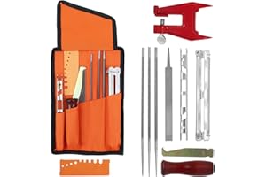 Chainsaw File Kit for Sharpening Filing Chainsaws - Include Files, Wood Handle, Depth Gauge, Filing Guide, Tool Pouch & Chainsaw Filing Stump Vise by Poweka