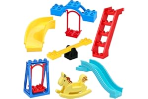 Mirthben Set d'Extension pour Grandes Briques, avec Toboggan et Accessoires de Terrain de Jeu - Compatible avec Toutes Les Briques Duplo - Jeu de Construction Créatif dès 3 Ans
