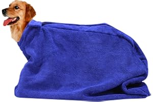 PETHIY Premium Microfiber Dog Drying Bag - Quickly Removes Water Mud and Dirt - Extra Absorbent Towel Solution with Durable Hook and Loop Neck Strap-Blue-S