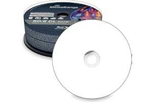 MEDIARANGE BD-R Dual Layer 50 Go 6 Vitesses Vitesse d'écriture, Imprimable sur Toute la Surface, 25 Cakebox